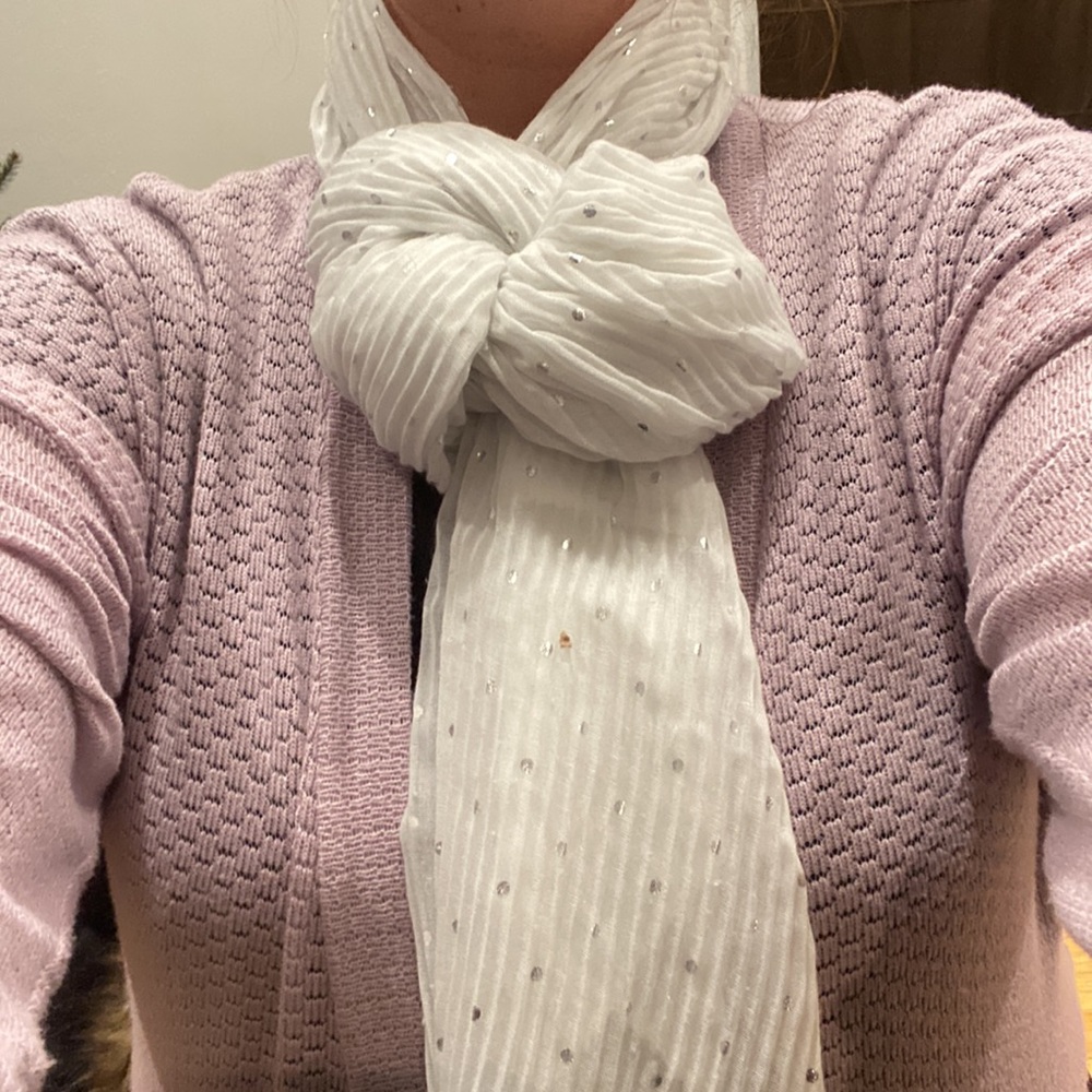 Fraas The Scarf Company Sheer White with Silver Polka Dots